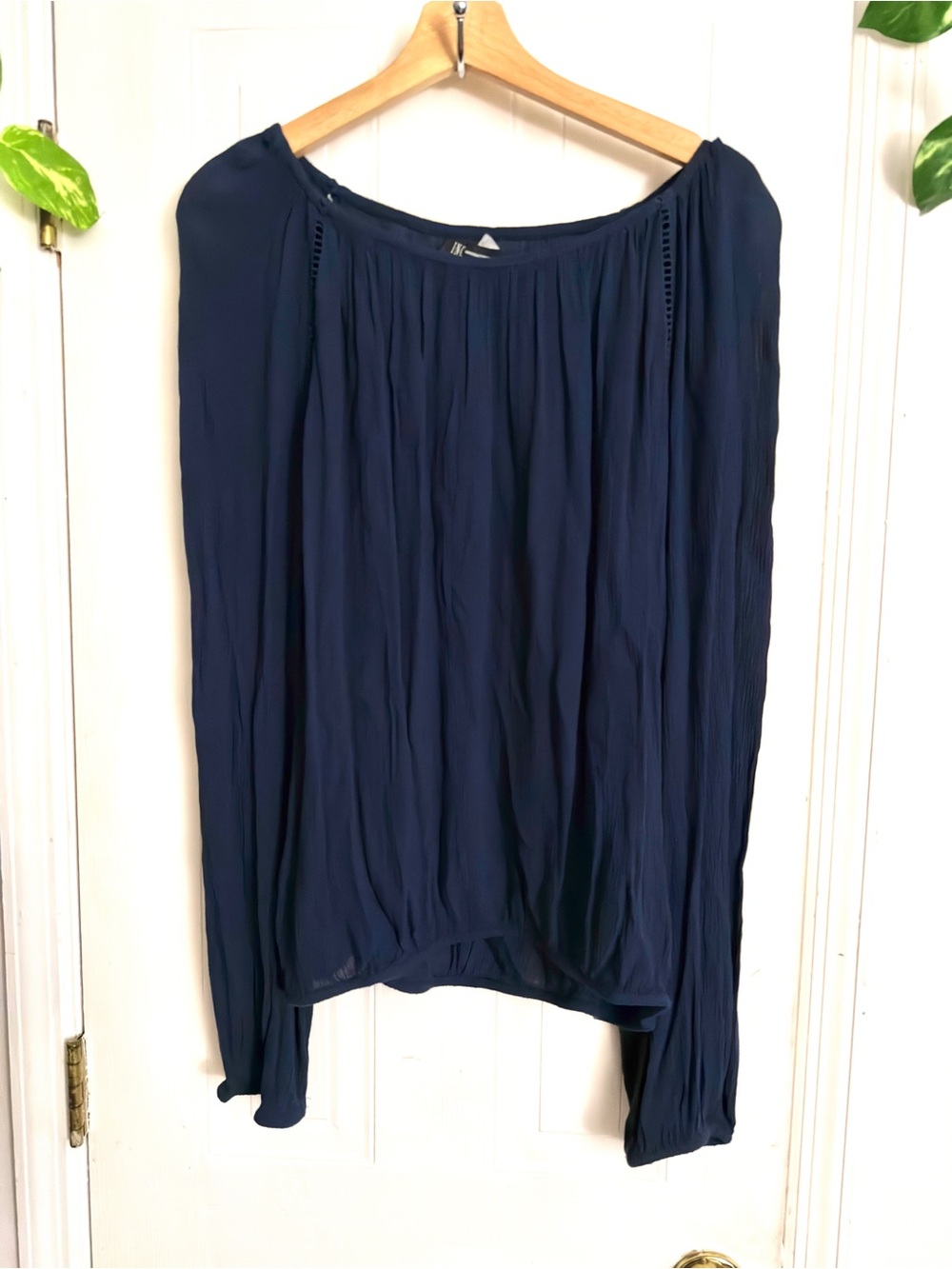NWT INC International Concepts Navy Blue Peasant-Style Blouse